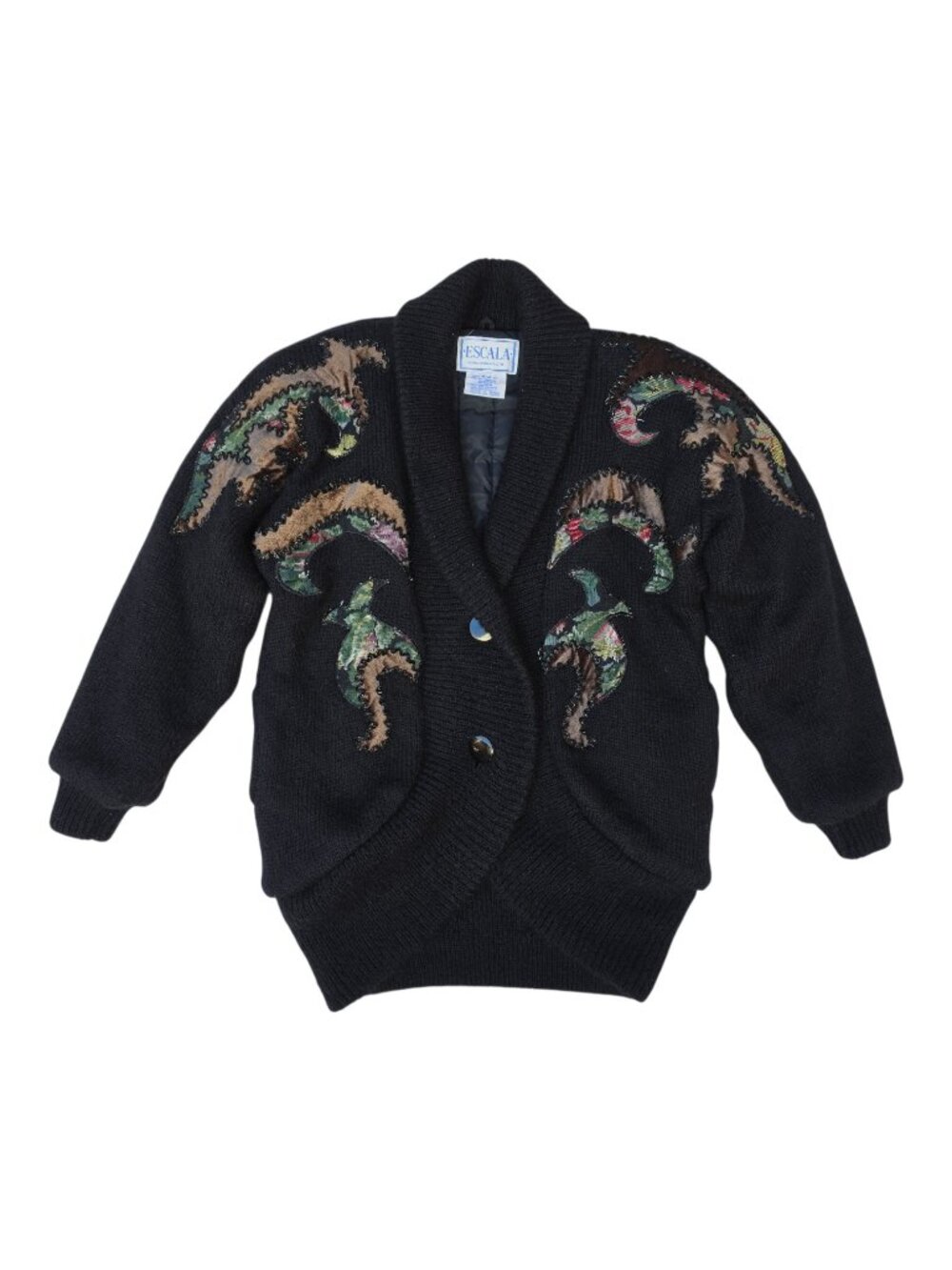 VTG 80s Escala Mohair Knit Jacket Applique Lined Insulated Winter Coat Size M